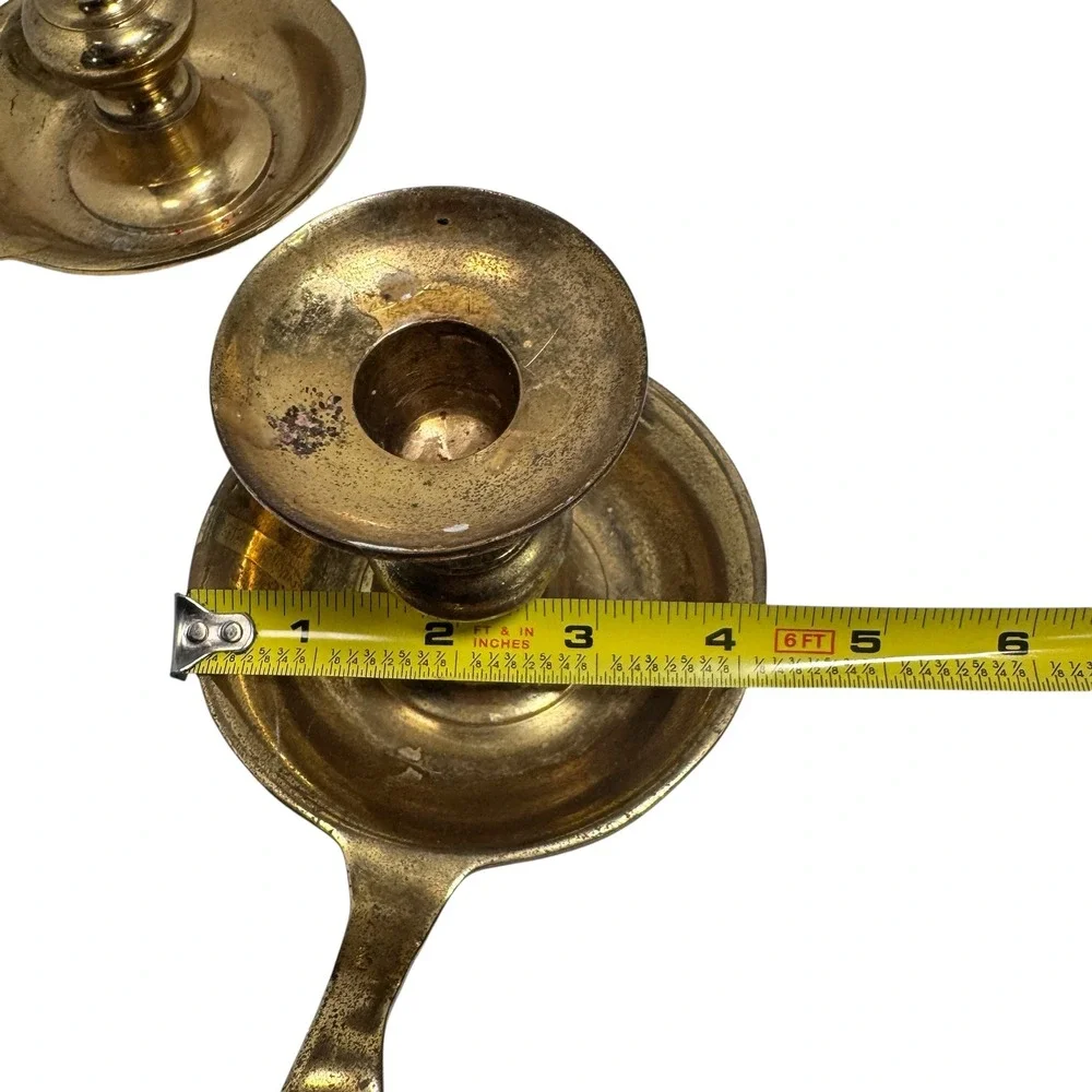 Brass Chamberstick Taper Candle Holders with Finger Loops Set of 2 vintage